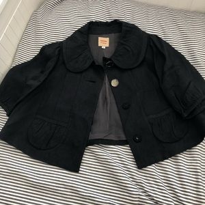 Navy Cropped Peter Pan Collar 3/4 Sleeve Jacket